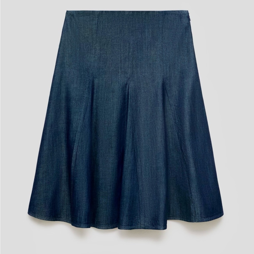 Mango Plus Size 1X Midi Pleated Denim Skirt NWT Preppy Feminine Academia